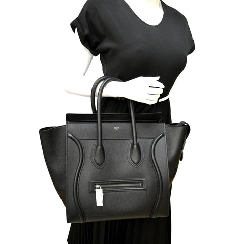 CELINE Drummed Mini Luggage Calfskin Leather Tote Bag Black