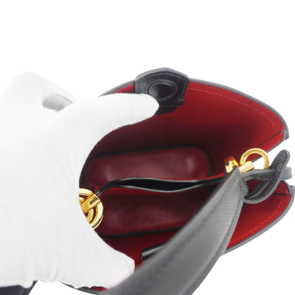 PRADA Pannier Saffiano Leather Bucket Bag Black