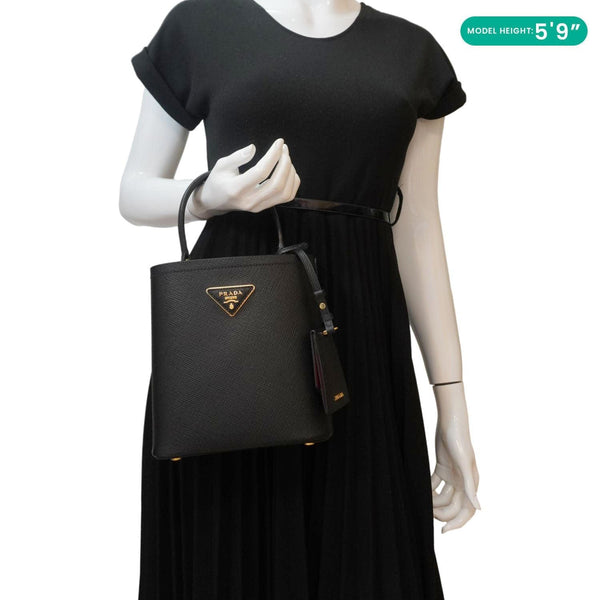 PRADA Pannier Saffiano Leather Bucket Bag Black