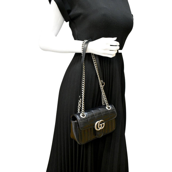 GUCCI GG Marmont Mini Leather Shoulder Bag Black 446744