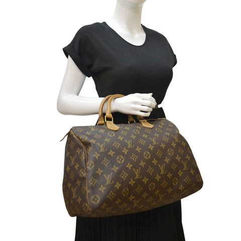 LOUIS VUITTON Speedy 35 Monogram Canvas Satchel Bag Brown