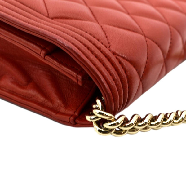 CHANEL Boy Woc Quilted Calfskin Leather Wallet On Chain Clutch Bag Red