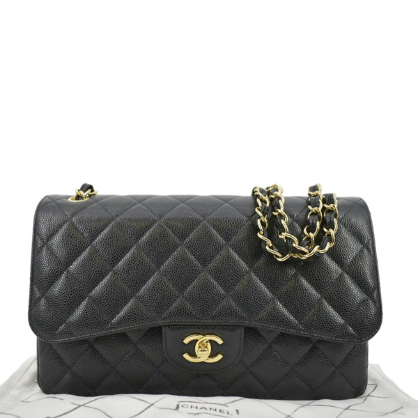 CHANEL Classic Jumbo Double Flap Quilted Caviar Leather Crossbody Bag Black