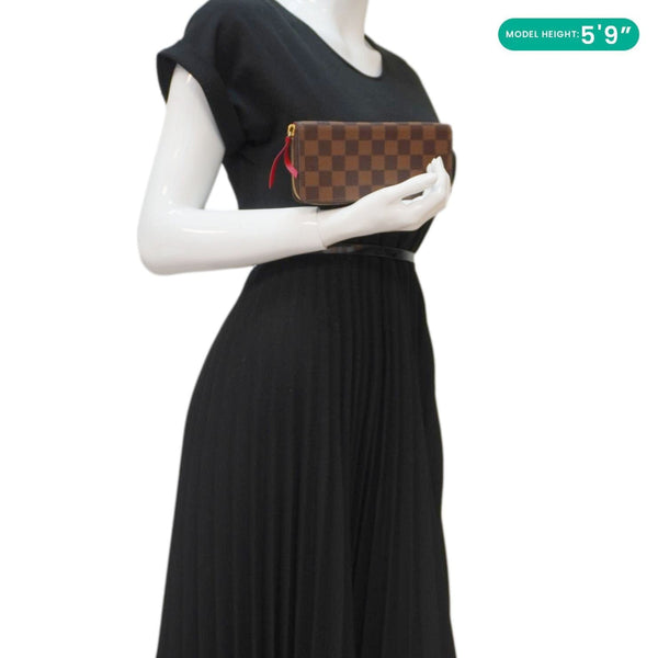 LOUIS VUITTON Clemence Damier Ebene Zippy Wallet Brown