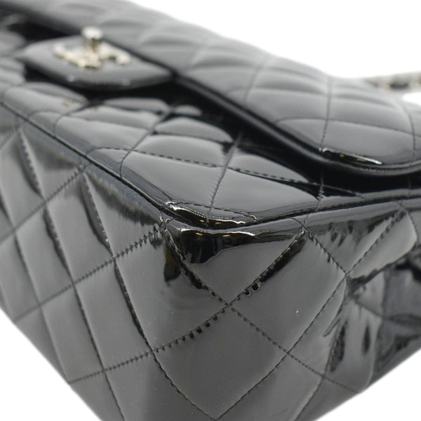 CHANEL Classic Medium Double Flap Patent Leather Shoulder Bag Black