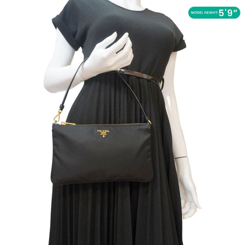 PRADA Tessuto Nylon Pochette Hobo Bag Black