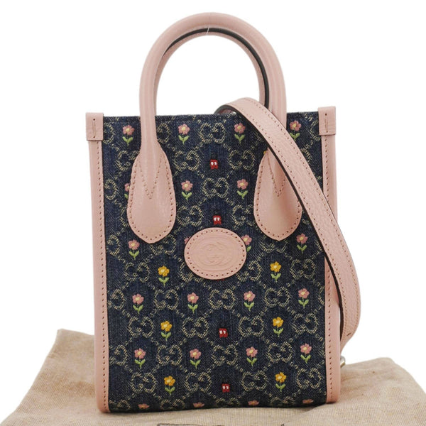 GUCCI Interlocking G Mini Denim Tote Shoulder Bag Pink 671623