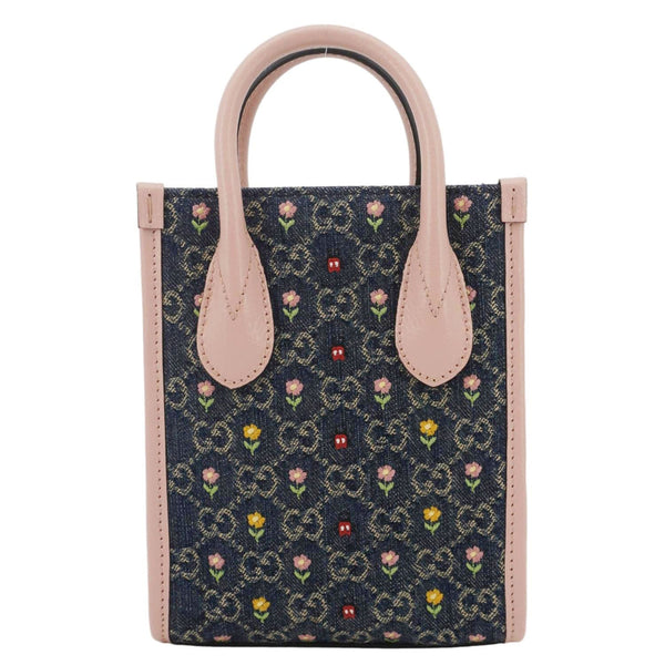 GUCCI Interlocking G Mini Denim Tote Shoulder Bag Pink 671623