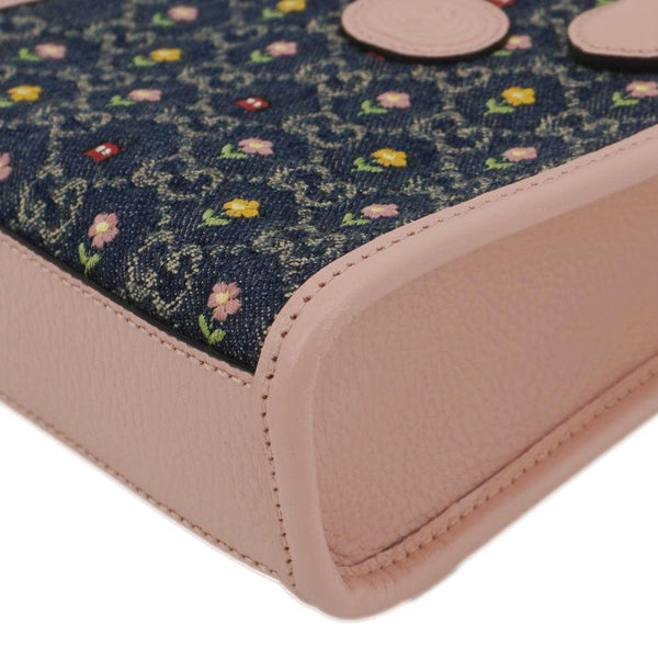 GUCCI Interlocking G Mini Denim Tote Shoulder Bag Pink 671623