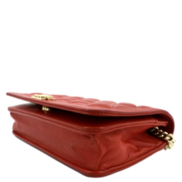 CHANEL Boy Woc Quilted Calfskin Leather Wallet On Chain Clutch Bag Red