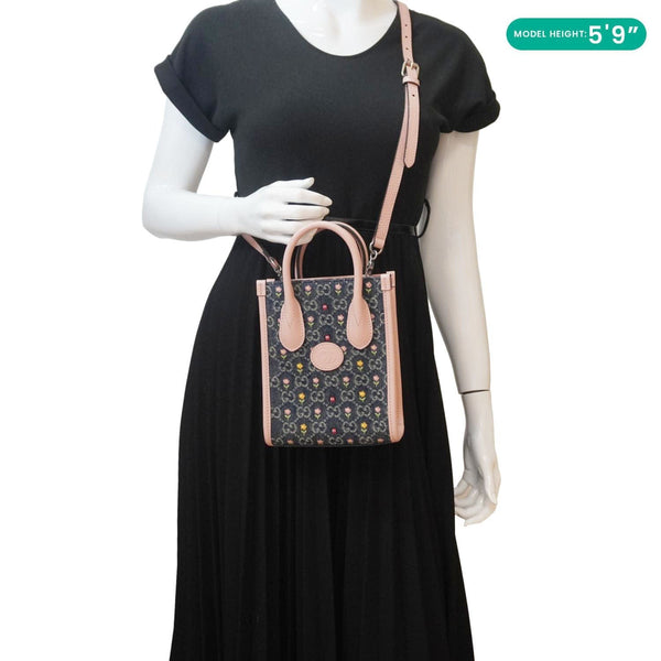 GUCCI Interlocking G Mini Denim Tote Shoulder Bag Pink 671623