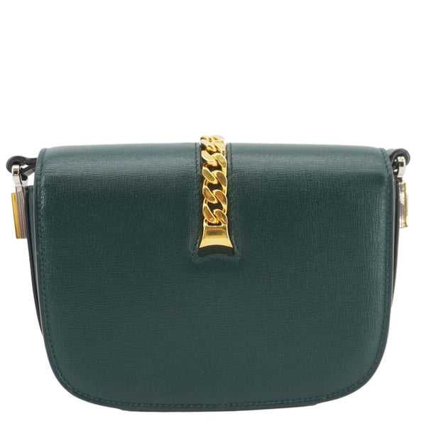 GUCCI Sylvie 1969 Mini Leather Shoulder Bag Green 615965
