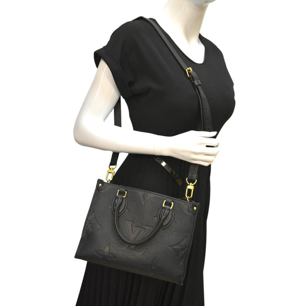 LOUIS VUITTON Onthego PM Monogram Empreinte Tote Shoulder Bag Black
