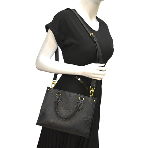 LOUIS VUITTON Onthego PM Monogram Empreinte Tote Shoulder Bag Black