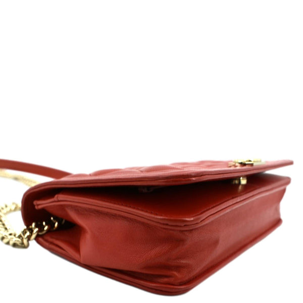 CHANEL Boy Woc Quilted Calfskin Leather Wallet On Chain Clutch Bag Red
