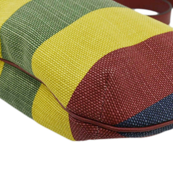 GUCCI Baiadera Stripe Script Logo Half Moon Canvas Shoulder Bag Multicolor 626422