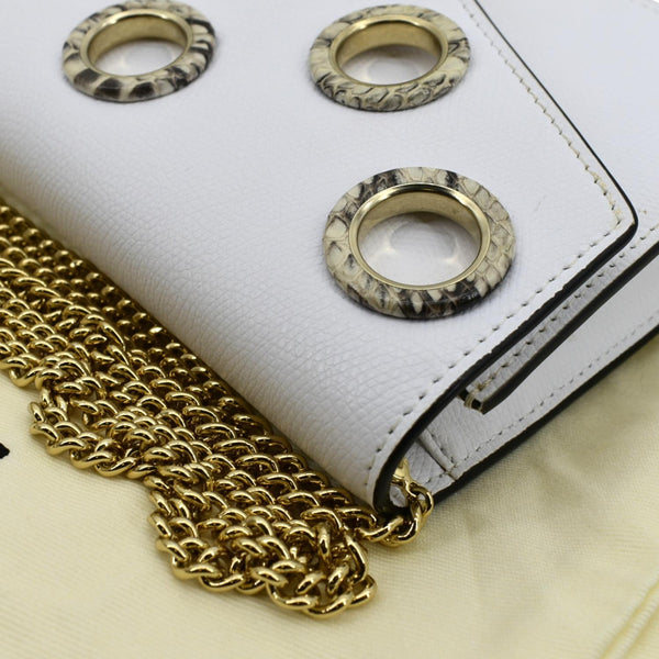 FENDI F Envelope Wallet on Chain Leather Crossbody Bag White