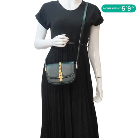GUCCI Sylvie 1969 Mini Leather Shoulder Bag Green 615965