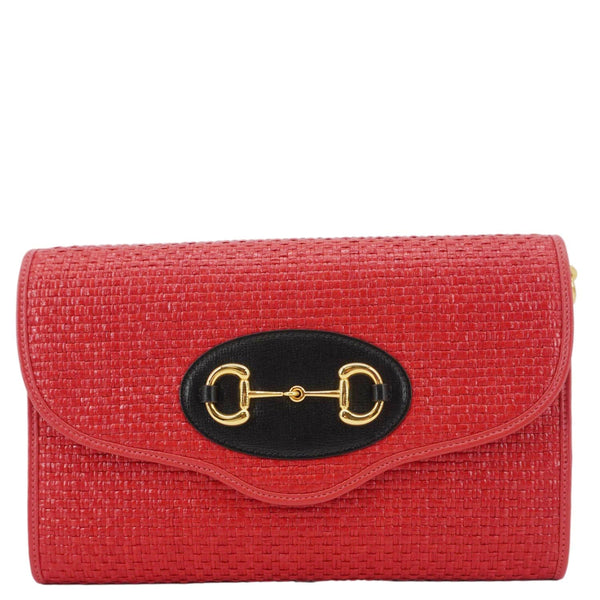 GUCCI Horsebit 1955 Straw Shoulder Bag Red 655667