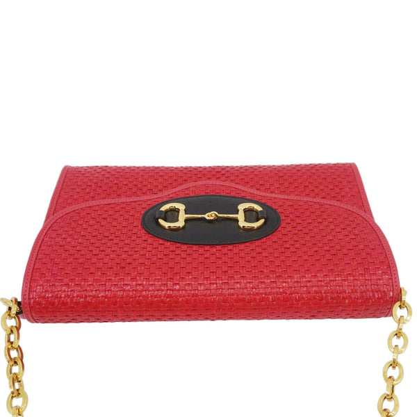 GUCCI Horsebit 1955 Straw Shoulder Bag Red 655667