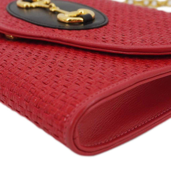 GUCCI Horsebit 1955 Straw Shoulder Bag Red 655667