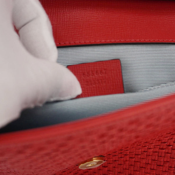 GUCCI Horsebit 1955 Straw Shoulder Bag Red 655667