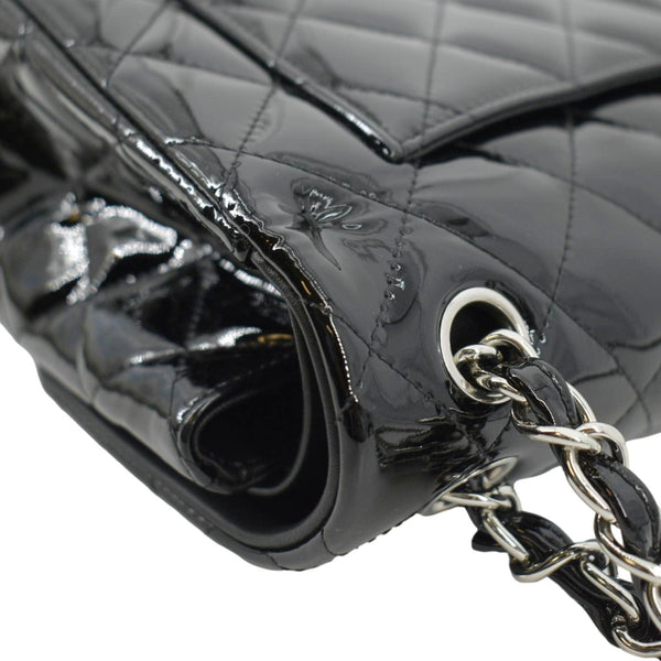 CHANEL Classic Medium Double Flap Patent Leather Shoulder Bag Black