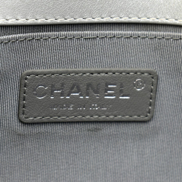 CHANEL Medium Boy Flap Quilted Leather Crossbody Bag Silver