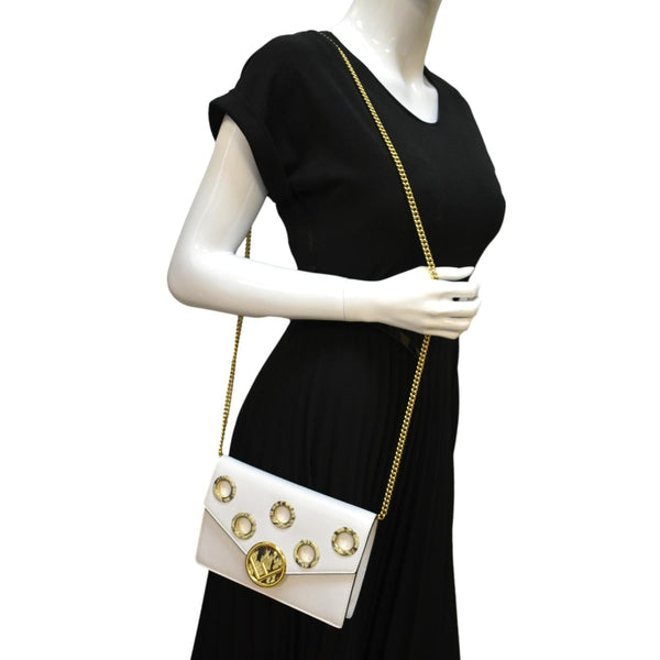 FENDI F Envelope Wallet on Chain Leather Crossbody Bag White