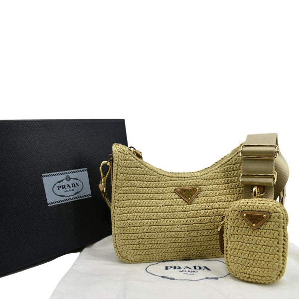 PRADA Re-Edition 2005 Raffia Shoulder Bag Beige