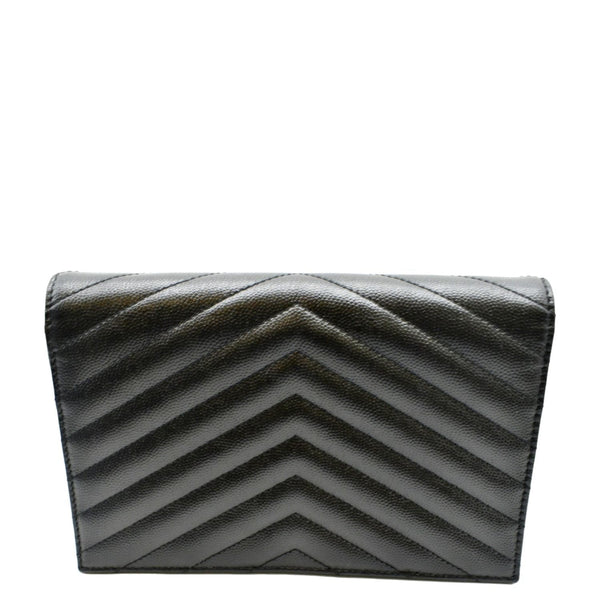 YVES SAINT LAURENT Cassandre Grain De Poudre Embossed Leather Chain Envelope Bag Black