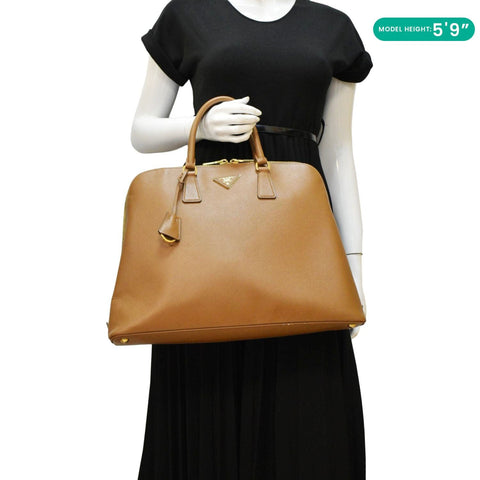 PRADA Promenade Saffiano Satchel Bag Light Brown dummy lookk