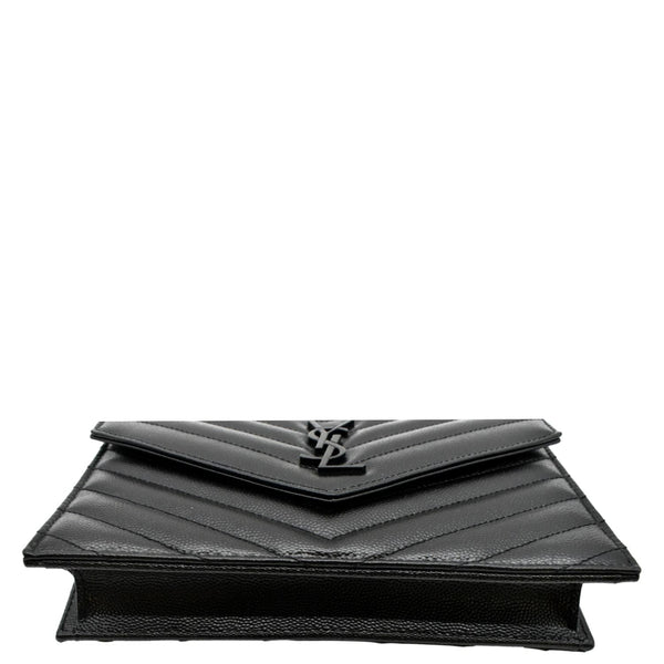 YVES SAINT LAURENT Cassandre Grain De Poudre Embossed Leather Chain Envelope Bag Black