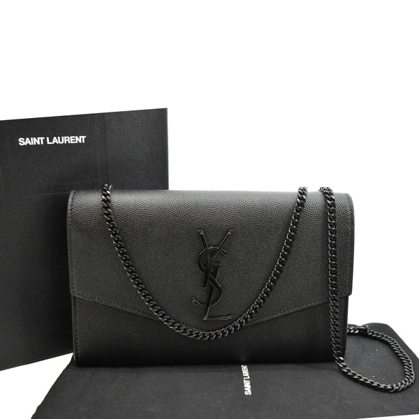 YVES SAINT LAURENT Flap Chain Grain De Poudre Leather Crossbody Bag Black