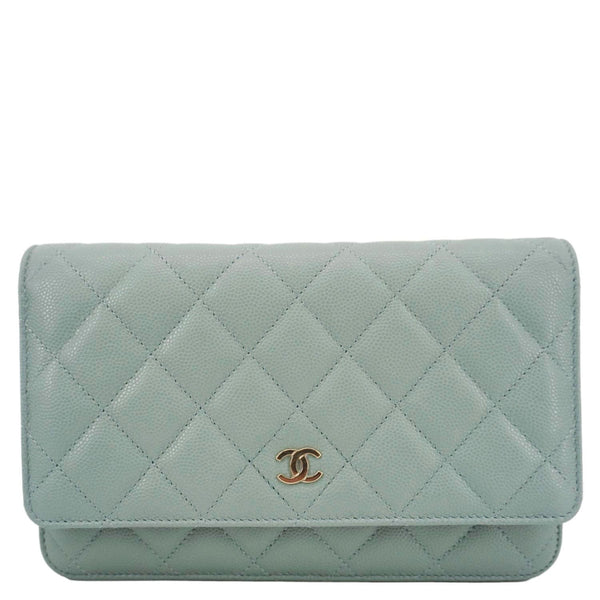 CHANEL Wallet On Chain Quilted Caviar Leather Crossbody Bag Light Blue