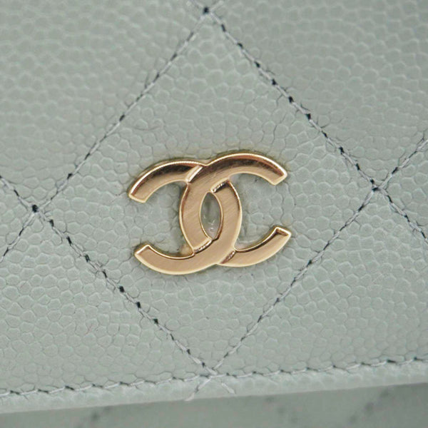 CHANEL Wallet On Chain Quilted Caviar Leather Crossbody Bag Light Blue