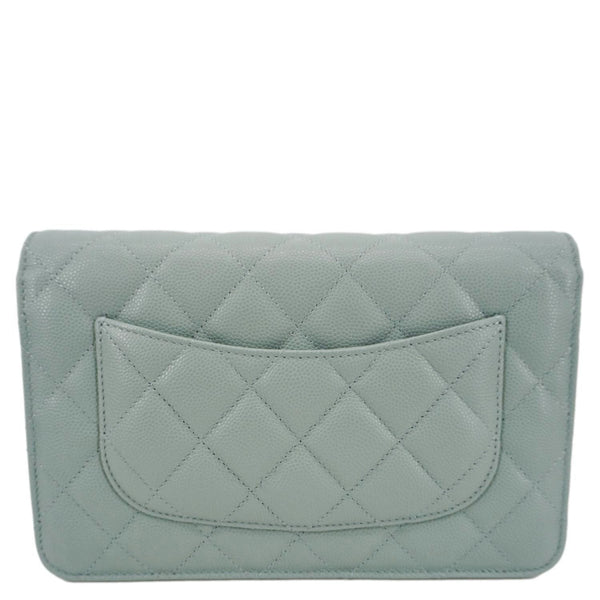 CHANEL Wallet On Chain Quilted Caviar Leather Crossbody Bag Light Blue