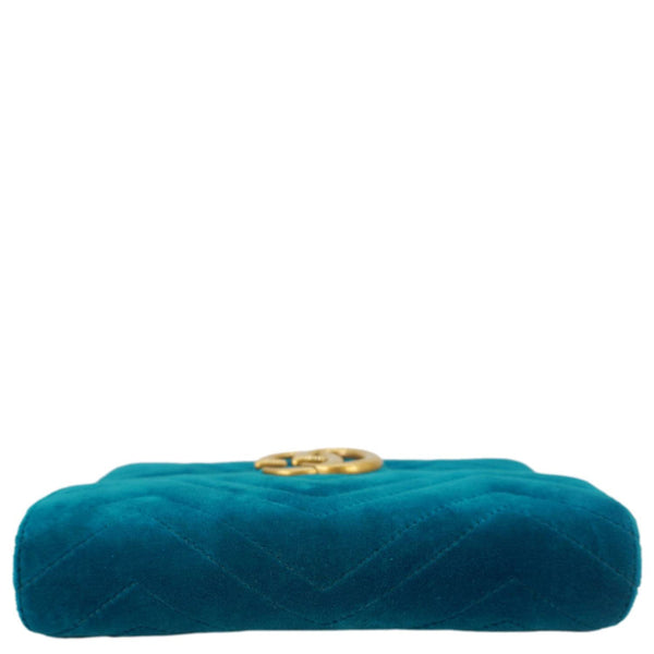 GUCCI GG Marmont Matelasse Velvet Chain Wallet Pavone Cyan 474575