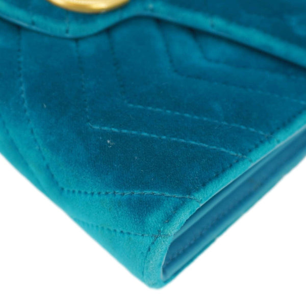 GUCCI GG Marmont Matelasse Velvet Chain Wallet Pavone Cyan 474575