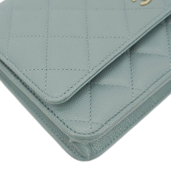 CHANEL Wallet On Chain Quilted Caviar Leather Crossbody Bag Light Blue