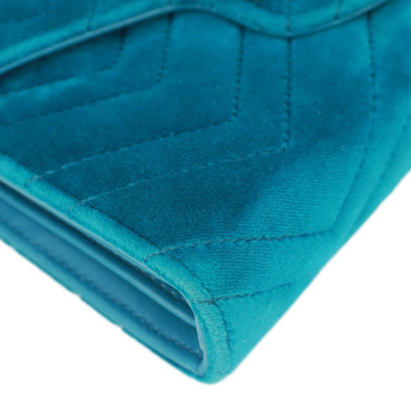 GUCCI GG Marmont Matelasse Velvet Chain Wallet Pavone Cyan 474575