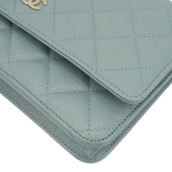 CHANEL Wallet On Chain Quilted Caviar Leather Crossbody Bag Light Blue