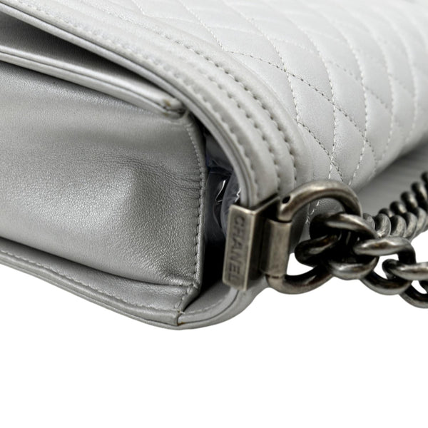 CHANEL Medium Boy Flap Quilted Leather Crossbody Bag Silver