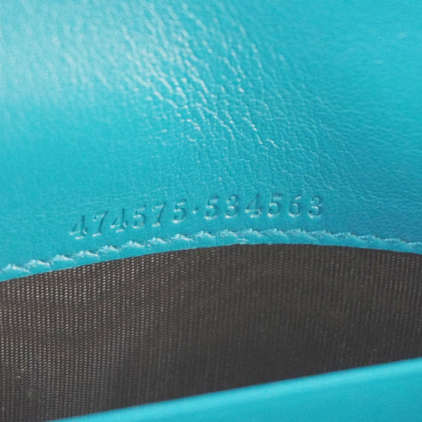 GUCCI GG Marmont Matelasse Velvet Chain Wallet Pavone Cyan 474575