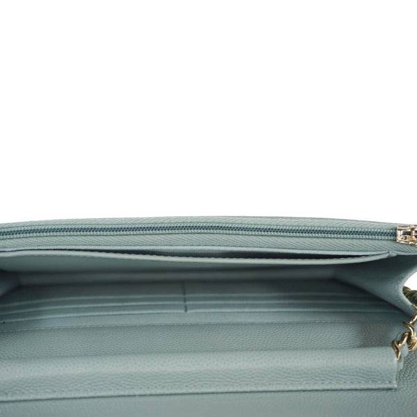 CHANEL Wallet On Chain Quilted Caviar Leather Crossbody Bag Light Blue