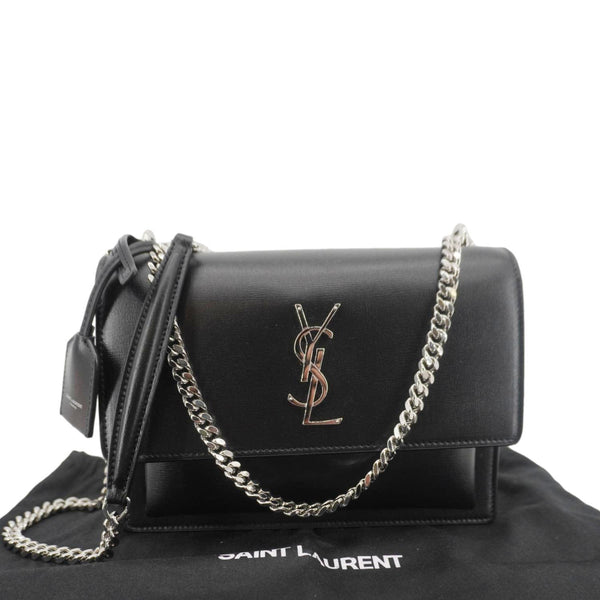 YVES SAINT LAURENT Sunset Monogram Leather Shoulder Bag Black