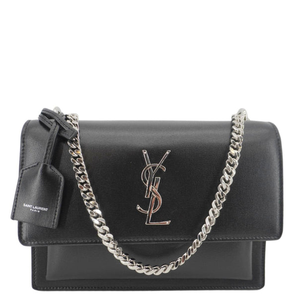 YVES SAINT LAURENT Sunset Monogram Leather Shoulder Bag Black