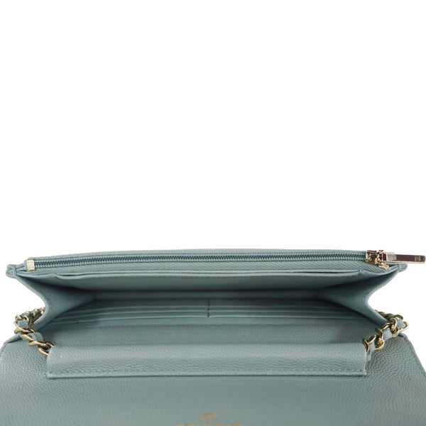 CHANEL Wallet On Chain Quilted Caviar Leather Crossbody Bag Light Blue