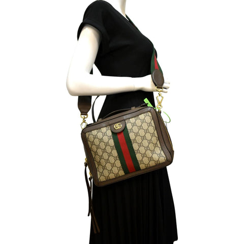 GUCCI Ophidia Web Small GG Supreme Canvas Shoulder Bag Beige 550622