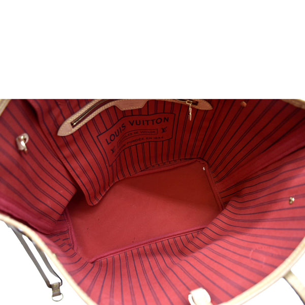 LOUIS VUITTON Neverfull MM Monogram Canvas Tote Bag Brown/Red